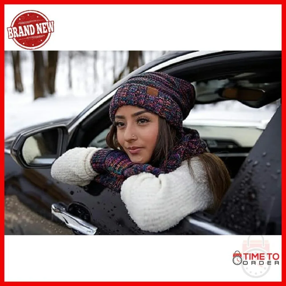 Oversized Slouchy Beanie Infinity Scarf Gloves Winter Set Acrylic